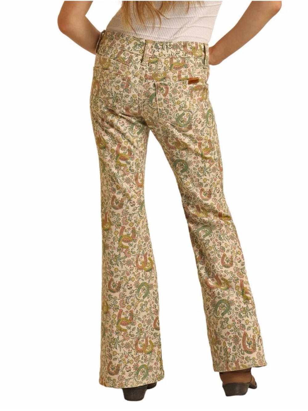 Girls Wrangler Floral Horseshoe Print Flare Jeans Size 10 Western Boho - Picture 4 of 13